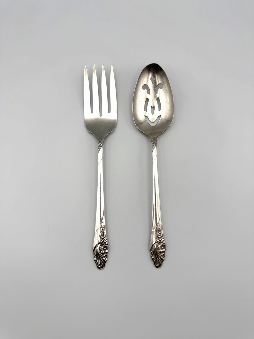 Vintage Community Silverplate Floral Serving Spoon & Fork 8.5”